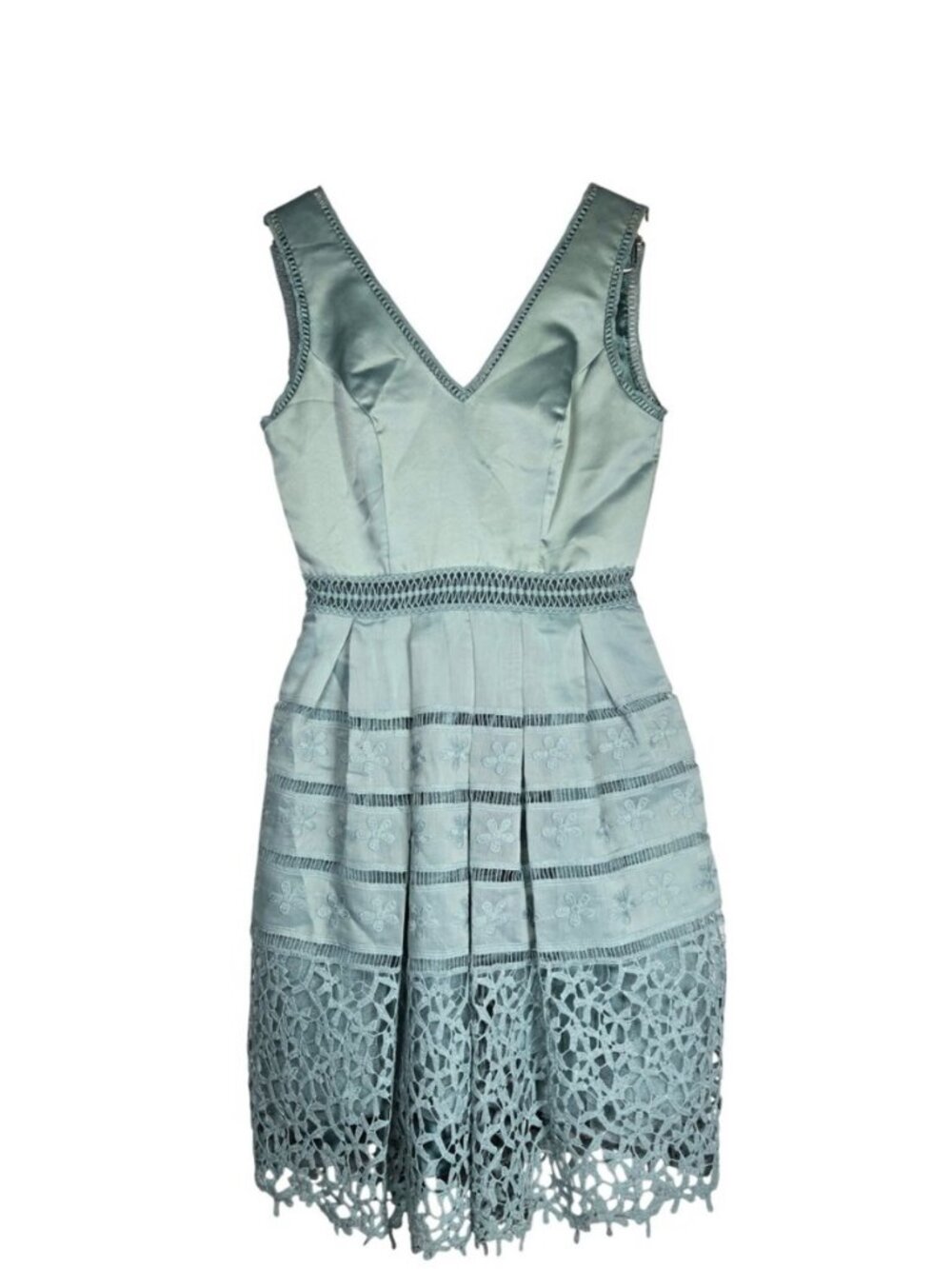 Chi Chi London Sage Green Satin Crochet Lace Fit and Flare Midi Dress 9512 US 14